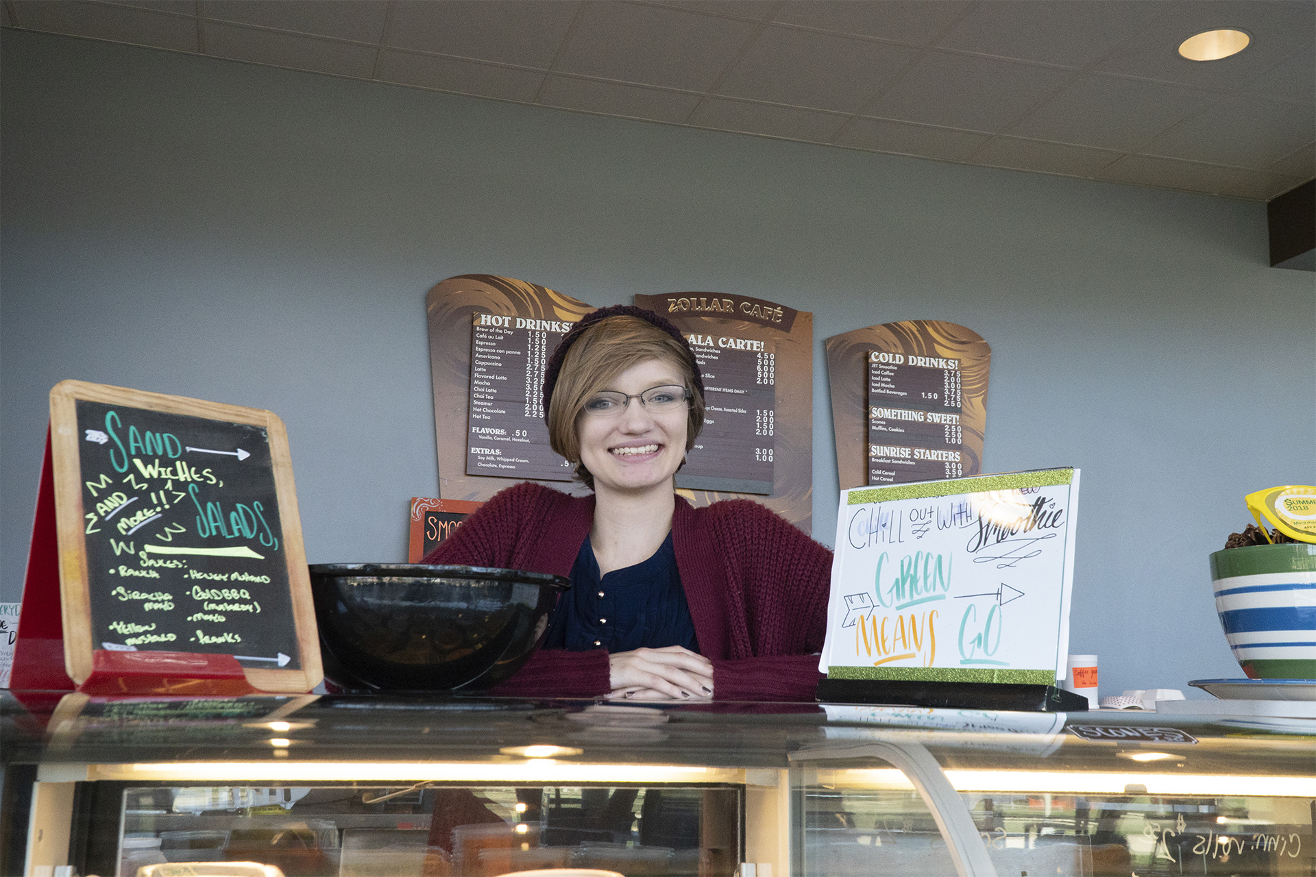 A student working in the Zollar Cafe