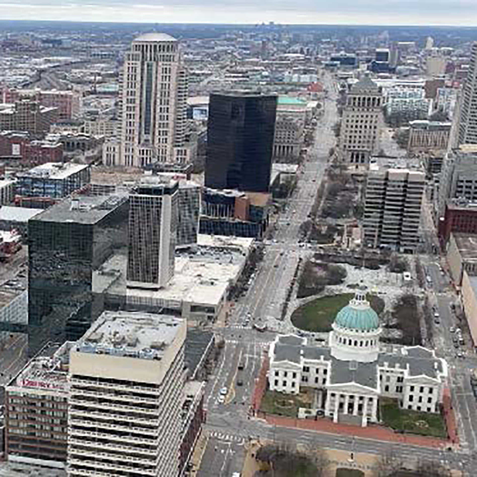 A panoramic view from atop Gateway Arch in St. Louis