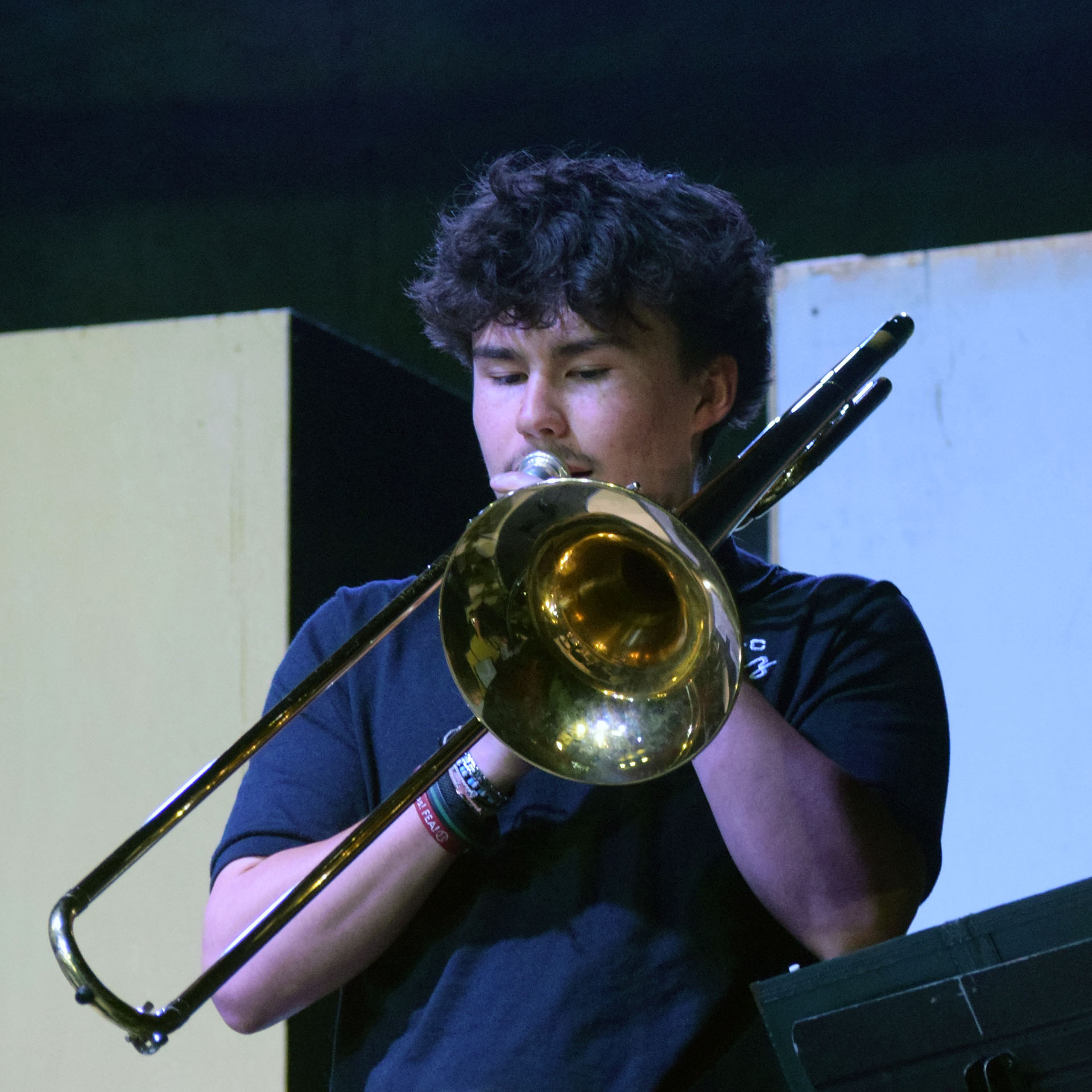 Sam Crago, Watervliet trombonist, takes a solo